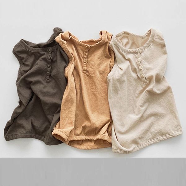 

summer new toddler boy and girl cotton solid sleeveless t-shirt kids soft fashion breathable children's 1-6y 210413, White;black