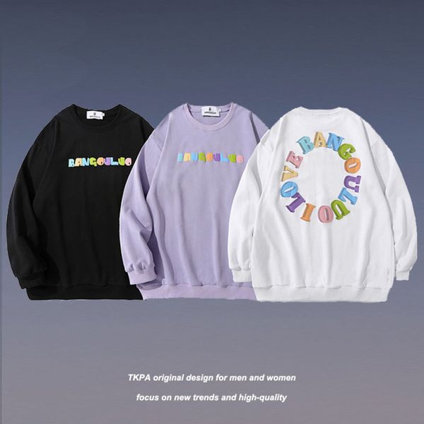

tkpa harajuku love printed round neck sweater men's fashion brand loose hip hop couple casual thin pullover, Black