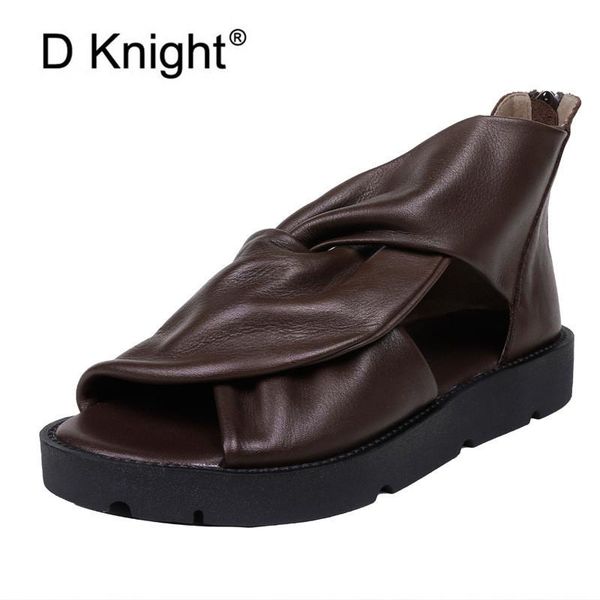

summer thick bottom high flat platform sandals for women genuine cow leather fashion peep toe shoes, Black