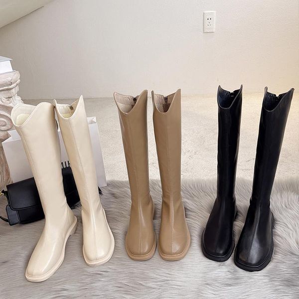 

boots women's autumn female shoes thigh high heels boots-women round toe ladies over-the-knee rubber low 2021 lo, Black