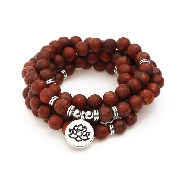 

beaded, strands fashion women men bracelets retro red agate natural stone beads with lotus charm wrap bracelet on hand 108 mala necklace pul, Black