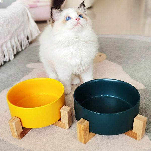

pet ceramic bowl with bamboo stand cat and dog feeding supplies drinking container bowls & feeders