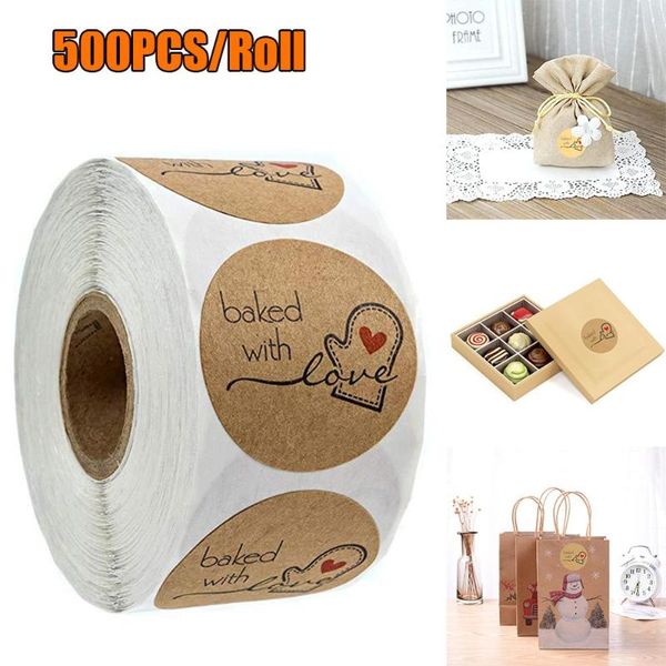

gift wrap 500 labels natural kraft paper round "baked with love" stickers seal roll sticker for package decorate handmade