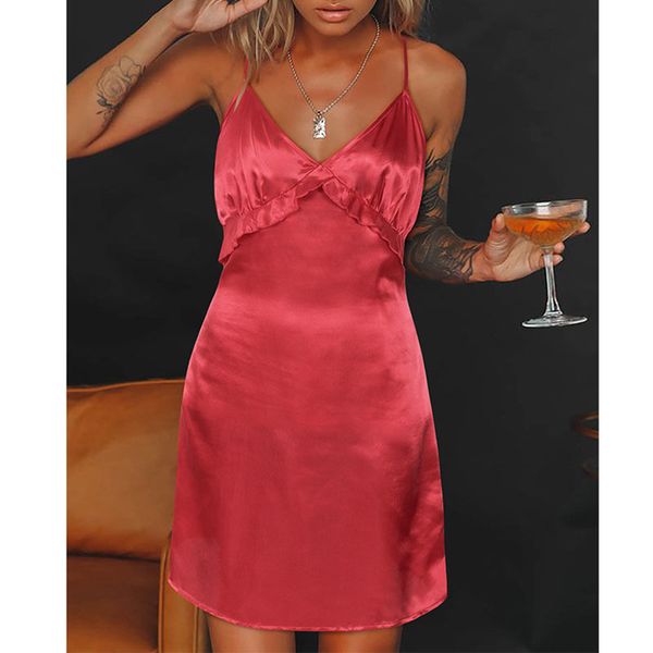 

summer women mini satin slip spaghetti strap short silk party dress 210415, Black;gray