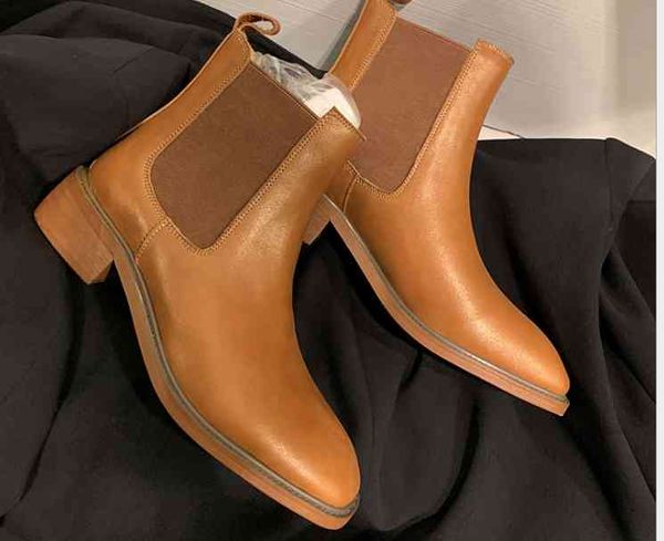 

dress shoes solid color thick european heel chelsea short boots leather toe stitch martin square shoe women's shoes kpfp, Black