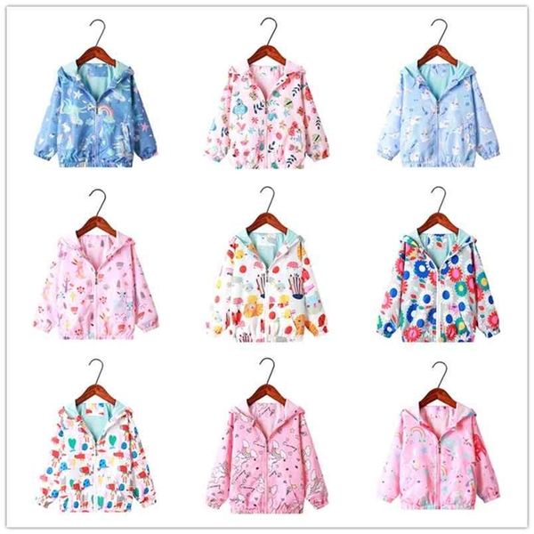 

korean children's jacket spring and autumn cartoon unicorn hooded girl windproof 4233 26 210622, Blue;gray