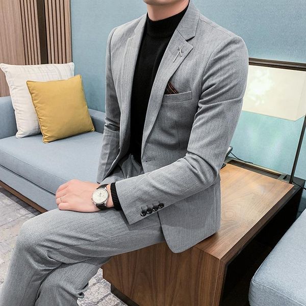 

self selling autumn and winter men's suit two piece business leisure decoration korean slim fit suits & blazers, White;black