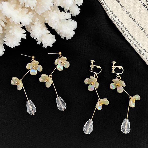 

dangle & chandelier retro acetate arcylic flowers long tassel earrings gold color metal clear crystal floral hanging wedding jewelry, Silver