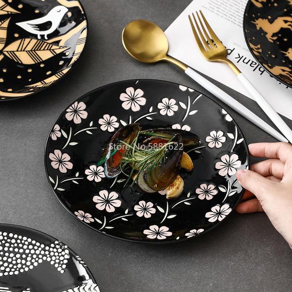 

dishes & plates 8 inch japanese embossed underglaze ceramic tableware restaurant shallow dish household western pastry heart flat plate