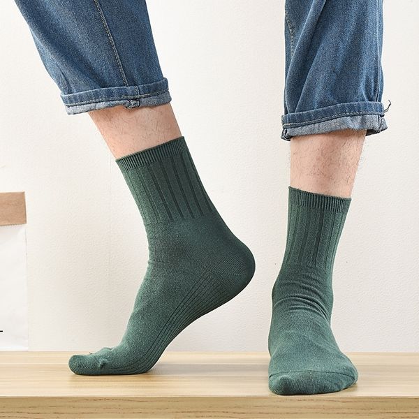 

cB9O men's autumn and men's wintermiddle tube double needle casual andwinter socks socks vertical bar thickening solid color vert, Black