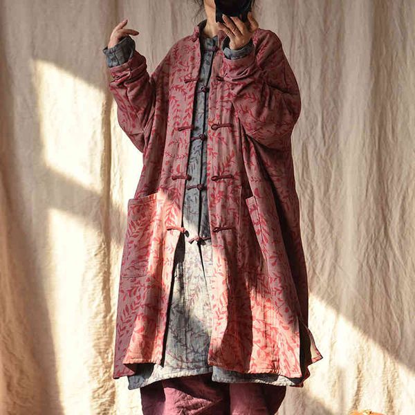 

johnature cotton linen vintage print loose plus size windbreaker spring retro pockets women 3 colors long coat 210521, Tan;black