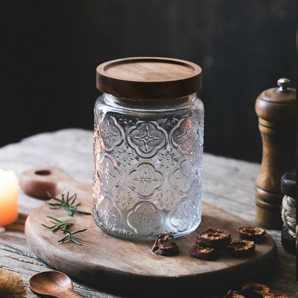 

storage bottles & jars 700ml bottle retro style classic-looking glass flower pattern multi-use jar for home seasoning