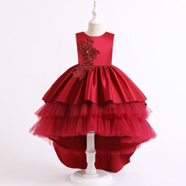 

embroidery silk kids princess dress for baby girl flower elegant ball gown girls dresses party christmas halloween clothes girl's, Red;yellow