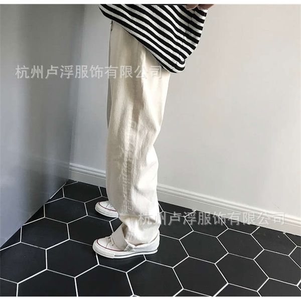

women's jeans south korea east gate in louvre looks slim casual and loose korean straight tube wide leg high waist white female sx5m, Blue