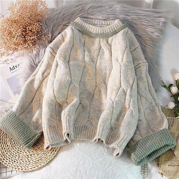 

women's sweaters coarse wool sweater women clothes short loose outer wear twist hedging all-match jacket autumn winter thickening knit, White;black
