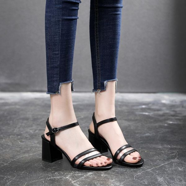 

small size 33 women sandals transparent ladies summer med heel sandal large 41-43 chunky with buckle z100, Black