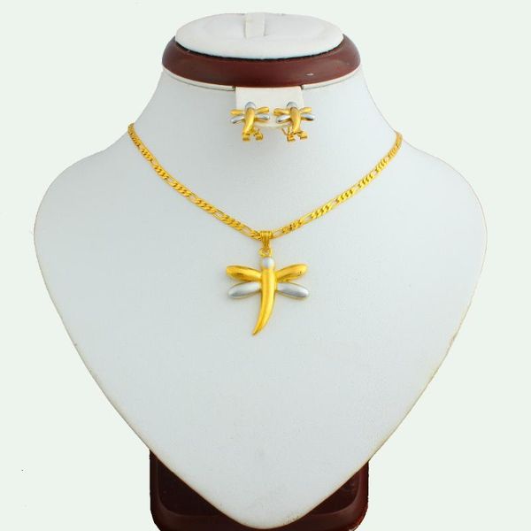 

earrings & necklace african gold jewelry set double-color dragonfly pendant color women's fashion, Silver