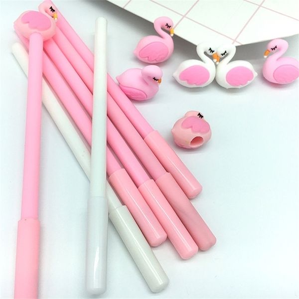 50 pcs cartoon flamingos rosa modelagem 0.38mm neutro caneta estudante aprendizagem escritório preto assinatura atacado canetas escola 210330