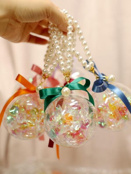 

brand cute clear ornament gift ball candy bag with pearl hand for christmas decorations can open plastic package 10pcs/lot wrap