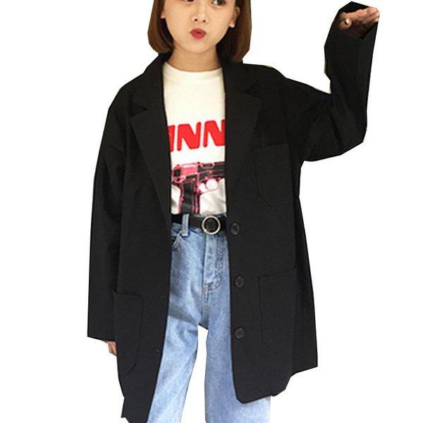 

women's suits & blazers exotao long sleeve notched blazer feminino single-breasted suit plus size female jackets 2021 winter coat mante, White;black