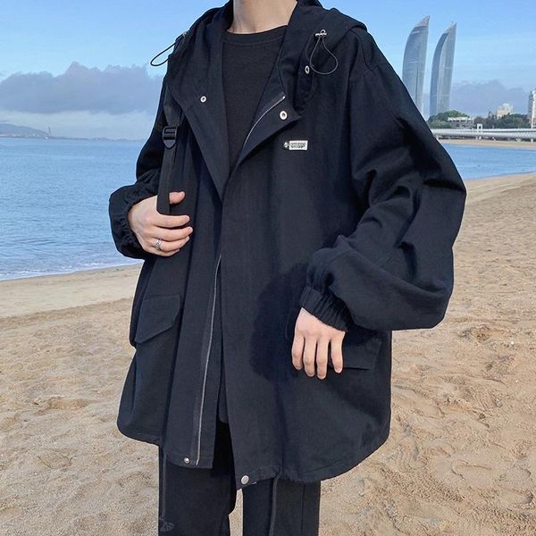 

men's jackets black jacket for men style hooded zipper coat casual conventional streetwear mens clothing bg50js, Black;brown