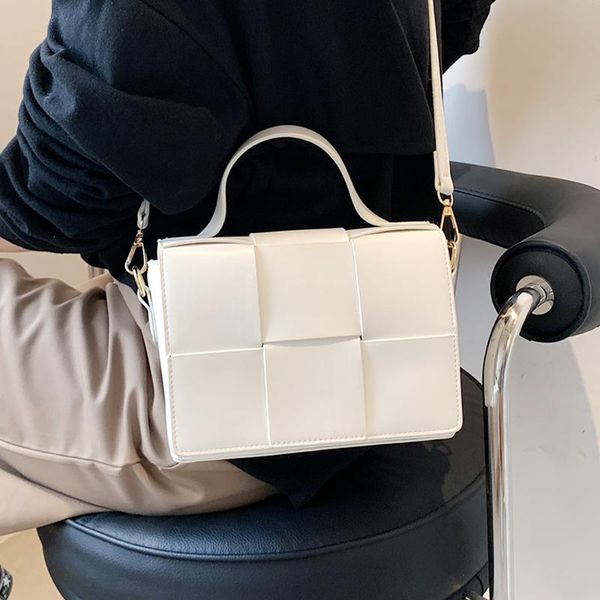 

evening bags white weave handbags for women 2021 brand pu leather shoulder bag small flap messenger unique design lady crossbody tote
