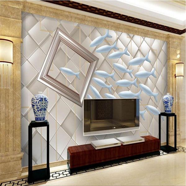 

wallpapers custom 3d po wall paper fish large murals environment friendly embossed non-woven tv background living room kitchen