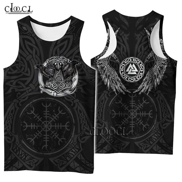 

cloocl 3d print tank popular viking symbol tattoo raven streetwear vest sleeveless men women casual fitness drop shipping, White;black