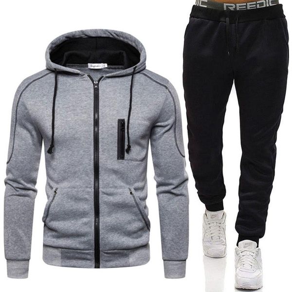 

men's tracksuits two piece set autumn winter brand tracksuit men sets print hoodies+pants hoody sweatshirt sport joggers sweatpants sui, Gray