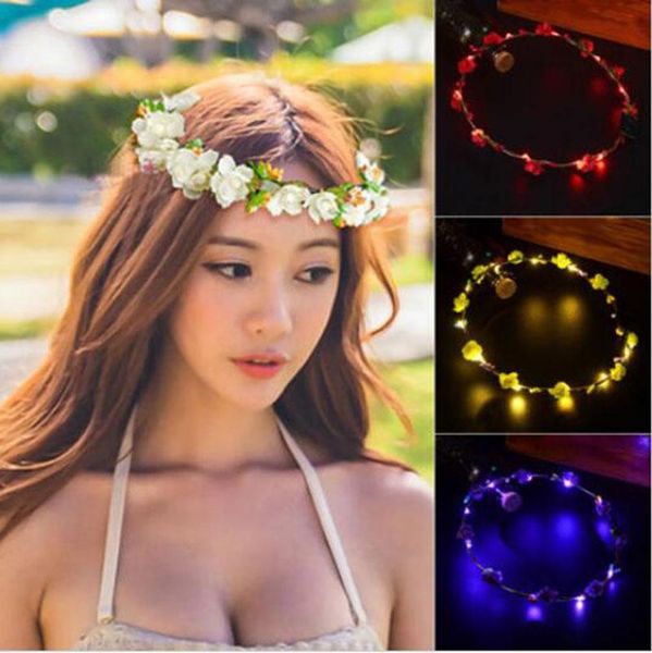 

party decoration 200pcs led flower wreath headband crown festival floral garland for park wedding headdress glow hair band decor