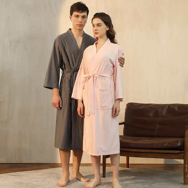 

women's sleepwear summer couple loose waffle robe gown bathrobe spring autumn dry quickly bath casual homewear v-neck nightgown, Black;red