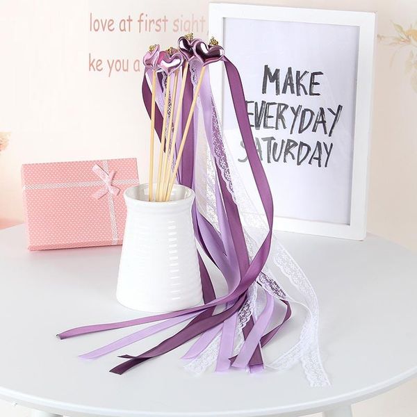 

party decoration ribbon heart wands twirling streamer stick with bell lace applaud cheer cheering props birthday wedding