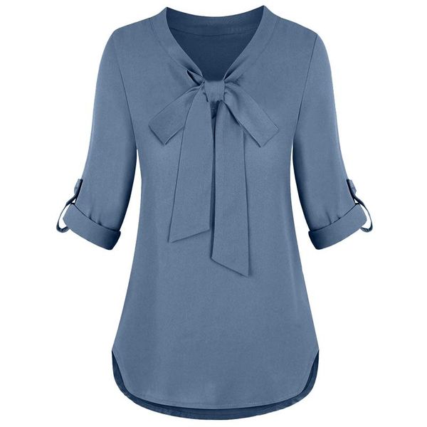 

women's blouses & shirts 40# womens bow tie long sleeve chiffon blouse casual all-match shirt office lady elegent plus size, White