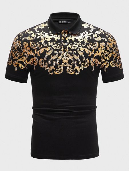

men baroque print polo shirt c82s#, White;black