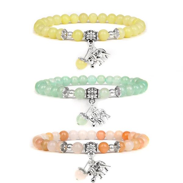 

beaded, strands natural blue pink green yellow stone beads bracelet cute elephant pendant charm bracelets or women yoga energy jewelry gifts, Black