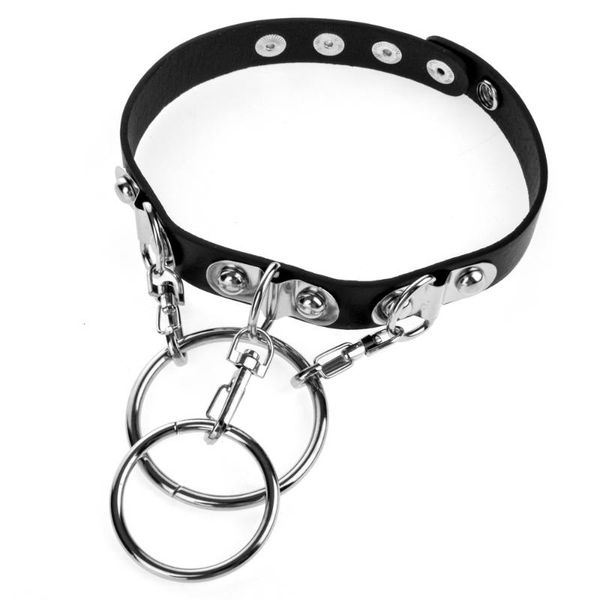 

punk black leather chokers vintage studded gothic necklace collar for women men silver color metal harajuku jewelry fashion, Golden;silver