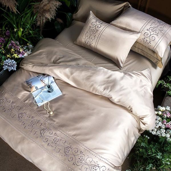 

bedding sets blue white grey cotton satin set  king size bed fitted sheet bedsheets embroidery duvet cover parrure de lit