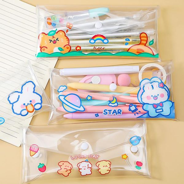 

storage bags pvc cartoon animal cute transparent pencil cases simple bag kawaii waterproof stationery for girls students