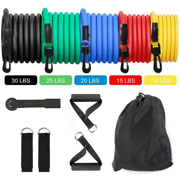 

11pcs/set fitness resistance tube band yoga gym stretch pull rope exercise training expander door anchor with handle ankle strap bands