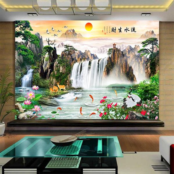 

wallpapers 3d landscape painting rising sun water making wealth wallpaper tv background wall bedroom living room dining mural