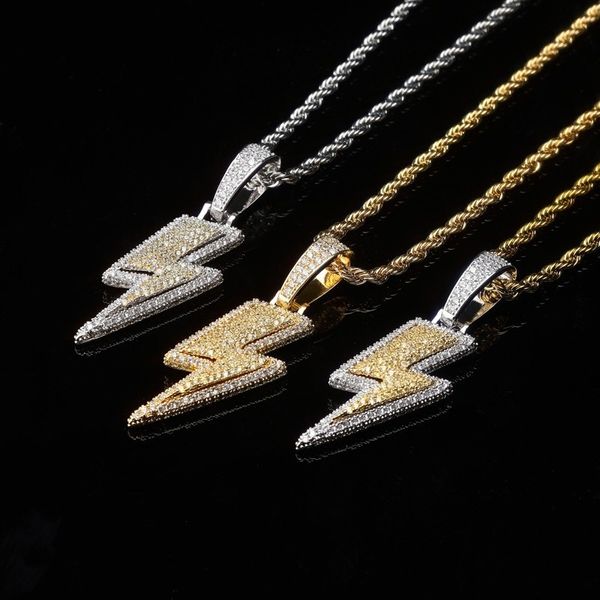 

jewelry fashion retro full zircon lightning necklace mens hip hop party locomotive accessories pendant necklace jewelry, Silver