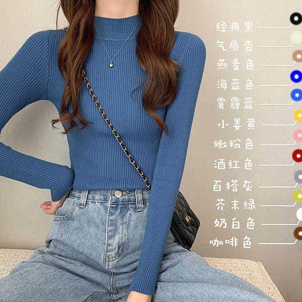 

women's sweaters 11 colors woman autumn winter turtleneck long sleeve stretch blue knitted pullovers fashion femme soft thin jumper, White;black