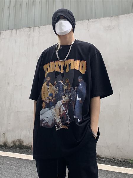 

men's t-shirts anyang store high street short-sleeved t-shirt cotton loose bottoming shirt european and american summer oversize, White;black