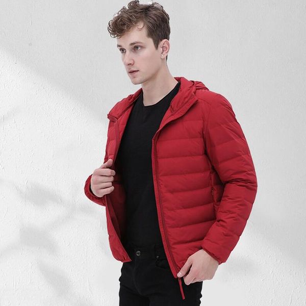 

down autumn winter short 90% white duck down jacket casual warm male coat hooded parka outwear men clothing, Black