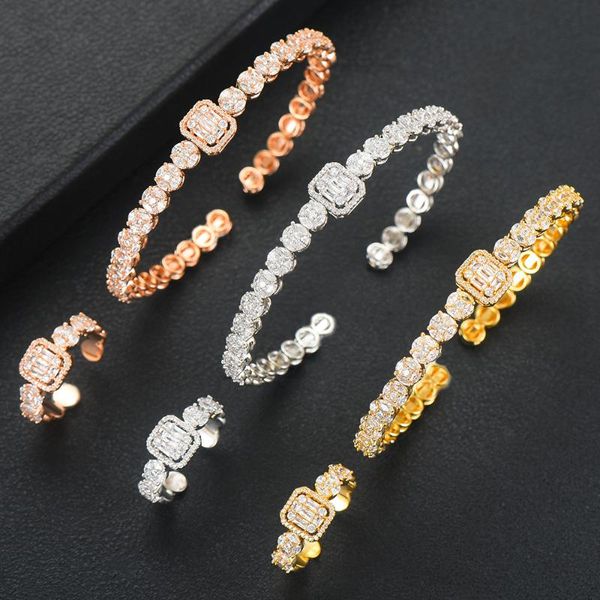 

bangle trendy luxury stackable cuff bangles for women wedding full cubic zircon crystal cz dubai bridal bracelets party jewelry, Black