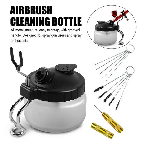 

professional spray guns 1 pcs airbrush cleaning kit set pot jar with holder needles brushes airbrushes repair tool accessories