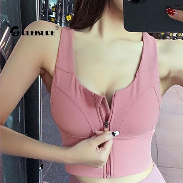 

hollow sports beautiful back shockproof gather gym bra front zipper cross shoulder straps yoga vest outfit