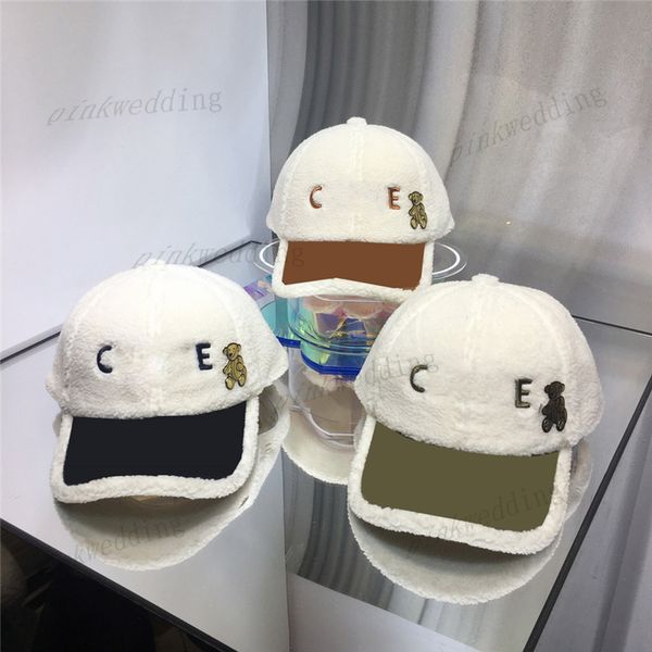 

super soft ball cap warm plush baseball hat cute design bear pattern peaked cap simple embroidery letter casquette, Blue;gray