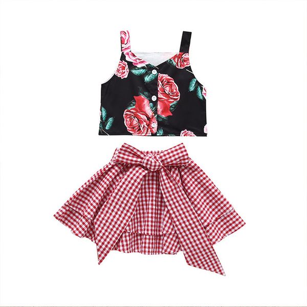 

girls clothing set flower braces +bow skirts outfits summer 2021 kids clothes for boutique 1-6y children fashion 2 pc suit, White