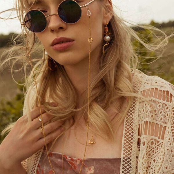 

trendy women's metal eyewear chain gold rod anti loss slip hanging rope mask